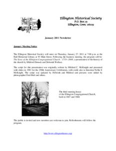 Ellington Historical Society P.O. Box 73 Ellington, Conn[removed]January 2011 Newsletter