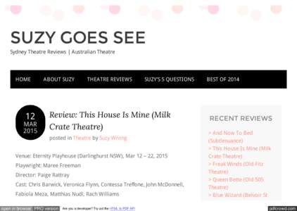 SUZY GOES SEE Sydney Theatre Reviews | Australian Theatre HOME  12