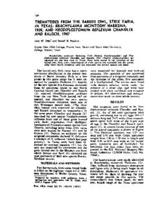 Trematodes from the Barred Owl, Strix varia in Texas: Brachylaima mcintoshi Harkema, 1939, and Neodiplostomum reflexum Chandler and Rausch, 1947