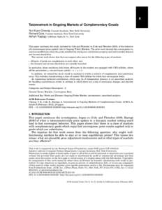 X Tatonnement in Ongoing Markets of Complementary Goods Yun Kuen Cheung, Courant Institute, New York University Richard Cole, Courant Institute, New York University Ashish Rastogi, Goldman Sachs & Co., New York