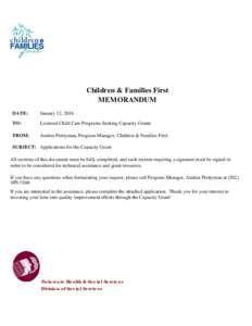 Children & Families First MEMORANDUM DATE: January 12, 2016