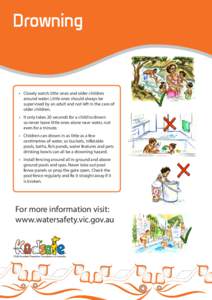 Drowning  •	 Closely watch little ones and older children around water. Little ones should always be supervised by an adult and not left in the care of older children.