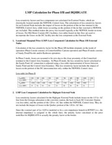 LMP Calculation for Phase I/II and HQHIGATE Loss sensitivity factors and loss components are calculated for External Nodes, which are electrically located outside the NEPOOL Control Area. The calculation of loss sensitiv