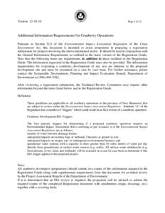 Version[removed]Page 1 of 32 Additional Information Requirements for Cranberry Operations Pursuant to Section 5(2) of the Environmental Impact Assessment Regulation of the Clean