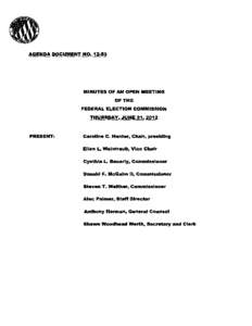 AGENDA DOCUMENT NO[removed]MINUTES OF AN OPEN MEETING OF THE FEDERAL ELECTION COMMISSION THURSDAY, -JUNE 21,2012