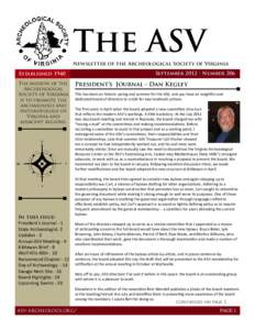 The ASV Newsletter of the Archeological Society of Virginia September 2012 • Number 206 Established 1940 The mission of the