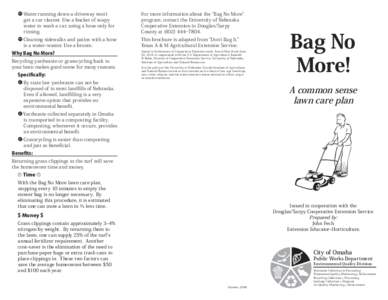 êêWater running down a driveway won’t get a car cleaner. Use a bucket of soapy water to wash a car, using a hose only for rinsing.  For more information about the “Bag No More”