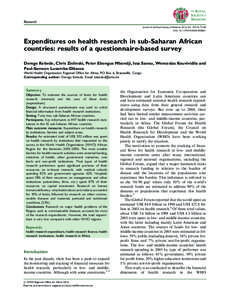 Research Journal of the Royal Society of Medicine; 2014, Vol. 107(1S) 77–84 DOI: [removed][removed]Expenditures on health research in sub-Saharan African countries: results of a questionnaire-based survey