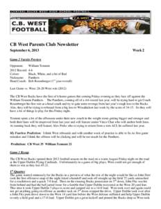 2013 Week 2 CB West Football Newsletter