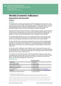 Weekly Economic Indicators: Queensland and Australia[removed]Summary The Australian share market reacted swiftly to the RBA downgrade of the cash rate to 2.75%, a record low not seen since[removed]High yield sectors, such