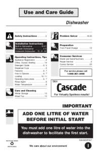 Use and Care Guide Dishwasher Problem Solver …………18-20 Safety Instructions …………3