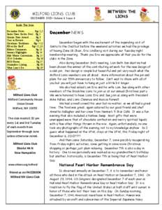 MILFORD LIONS CLUB  DECEMBER 2013—Volume 6 Issue 6 BETWEEN THE LIONS