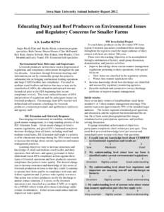 Iowa State University Animal Industry Report[removed]Educating Dairy and Beef Producers on Environmental Issues and Regulatory Concerns for Smaller Farms A.S. Leaflet R2714 Angie Rieck-Hinz and Rachel Klein, extension prog