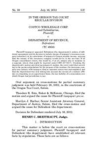 No. 59	  July 16, 2012	537 IN THE OREGON TAX COURT REGULAR DIVISION COSTCO WHOLESALE CORP.
