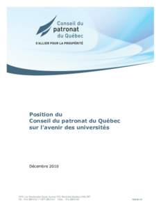 Position du Conseil du patronat du Québec sur l’avenir des universités