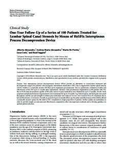 One-Year Follow-Up of a Series of 100 Patients Treated for Lumbar Spinal Canal Stenosis by Means of HeliFix Interspinous Process Decompression Device