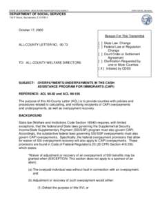 STATE OF CALIFORNIA - HEALTH AND HUMAN SERVICES AGENCY  GRAY DAVIS, Governor DEPARTMENT OF SOCIAL SERVICES 744 P Street, Sacramento, CA 95814