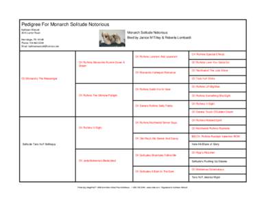 Pedigree For Monarch Solitude Notorious Kathleen Walcott 3515 Lamor Road Monarch Solitude Notorious Bred by Janice M Tilley & Roberta Lombardi