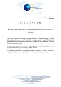 Bruxelles, le 8 octobre[removed]DÉCLARATION du porte-parole sur la reprise du contrôle de la ville portuaire de Barawe en Somalie