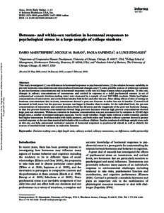 Anxiety / Neuroendocrinology / Stress / Androgens / Cortisol / Testosterone / Hypothalamic–pituitary–adrenal axis / Digit ratio / Androstenedione / Anatomy / Endocrine system / Medicine