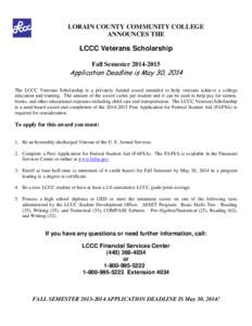 LORAIN COUNTY COMMUNITY COLLEGE ANNOUNCES THE LCCC Veterans Scholarship Fall Semester[removed]