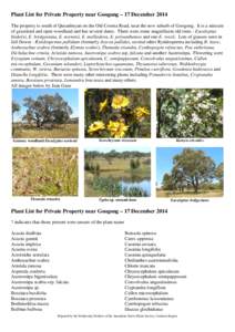 Plant List for Private Property near Googong – 17 December 2014 The property is south of Queanbeyan on the Old Cooma Road, near the new suburb of Googong. It is a mixture of grassland and open woodland and has several 