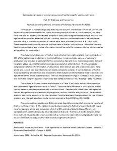 Compositional values of commercial sources of feather meal for use in poultry diets Park W. Waldroup and Frances Yan Poultry Science Department, University of Arkansas, Fayetteville AR 72701