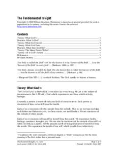 The Fundamental Insight Copyright © 2008 William Meacham. Permission to reproduce is granted provided the work is reproduced in its entirety, including this notice. Contact the author at http://www.bmeacham.com.  Conten