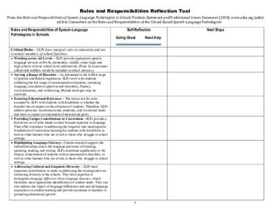 Roles and Responsibilites Reflection Tool