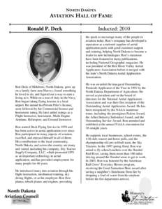 NORTH DAKOTA  AVIATION HALL OF FAME Ronald P. Deck  Inducted: 2010