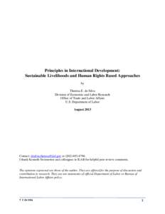 Principles in International Development: Sustainable Livelihoods and Human Rights Based Approaches by Theresa E. de Silva Division of Economic and Labor Research Office of Trade and Labor Affairs