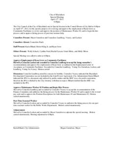City of Blackduck Special Meeting April 15th, 2013