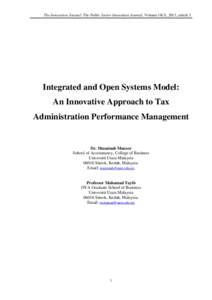 The Innovation Journal: The Public Sector Innovation Journal, Volume 18(3), 2013, article 3.  Integrated and Open Systems Model: An Innovative Approach to Tax Administration Performance Management