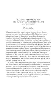 Haven an a Heartless Sea: The Sailors’ Tavern in History and Anthropology Michael Seltzer Once a ﬁxture on the waterfronts of seaports the world over, taverns providing merchant sailors with lodgings have nearly