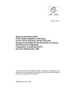 CPT/InfReport to the Government of the Federal Republic of Germany on the visit to Germany carried out by the European Committee for the Prevention of Torture