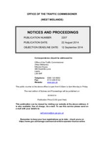 OFFICE OF THE TRAFFIC COMMISSIONER (WEST MIDLANDS) NOTICES AND PROCEEDINGS PUBLICATION NUMBER: