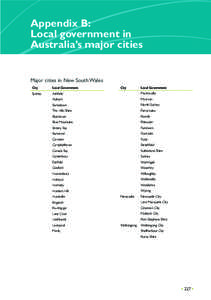 Appendix B: Local government in Australia’s major cities Major cities in New South Wales City
