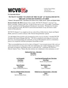 Contact: Karen Fisher[removed]removed] For Immediate Release  WCVB-TV NAMED 