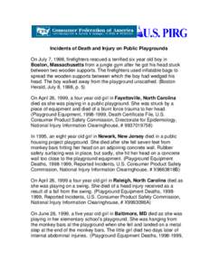 Incidents of Death and Injury on Public Playgrounds On July 7, 1998, firefighters rescued a terrified six year old boy in Boston, Massachusetts from a jungle gym after he got his head stuck between two wooden supports. T