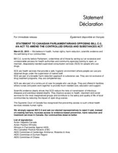 Statement Déclaration For immediate release Également disponible en français