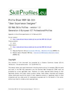 Profile Sheet WSP-G3-004. User Experience Designer