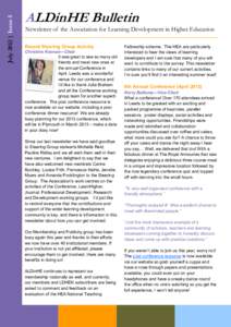 July 2012 | Issue 5  ALDinHE Bulletin Newsletter of the Association for Learning Development in Higher Education Recent Steering Group Activity