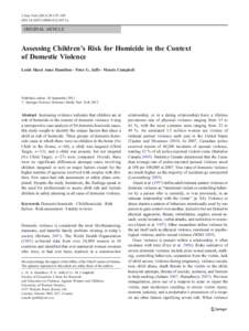 J Fam Viol[removed]:179–189 DOI[removed]s10896[removed]x ORIGINAL ARTICLE  Assessing Children’s Risk for Homicide in the Context