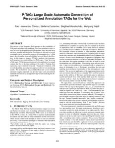 WWW[removed]Track: Semantic Web  Session: Semantic Web and Web 2.0 P-TAG: Large Scale Automatic Generation of Personalized Annotation TAGs for the Web