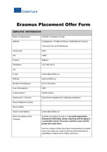 Erasmus Placement Offer Form EMPLOYER INFORMATION Name of organization Surfrider Foundation Europe