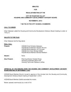 MINUTES FOR REGULAR MEETING OF THE CITY OF FOUNTAIN VALLEY HOUSING AND COMMUNITY DEVELOPMENT ADVISORY BOARD NOVEMBER 6, 2013