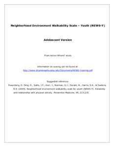 Neighborhood Environment Walkability Scale – Youth (NEWS-Y)  Adolescent Version From Active Where? study