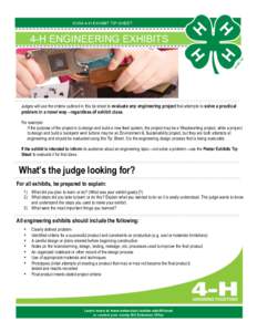 IOWA 4-H EXHIBIT TIP SHEET  4-H ENGINEERING EXHIBITS Judges will use the criteria outlined in this tip sheet to evaluate any engineering project that attempts to solve a practical problem in a novel way—regardless of e