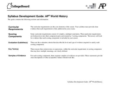 Syllabus Development Guide for AP World History