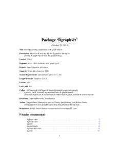 Package ‘Rgraphviz’ October 21, 2014 Title Provides plotting capabilities for R graph objects Description Interfaces R with the AT and T graphviz library for plotting R graph objects from the graph package. Version 2